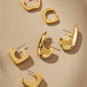 Anthropologie 14k Gold Set of Three Mod Huggie Earrings NWT